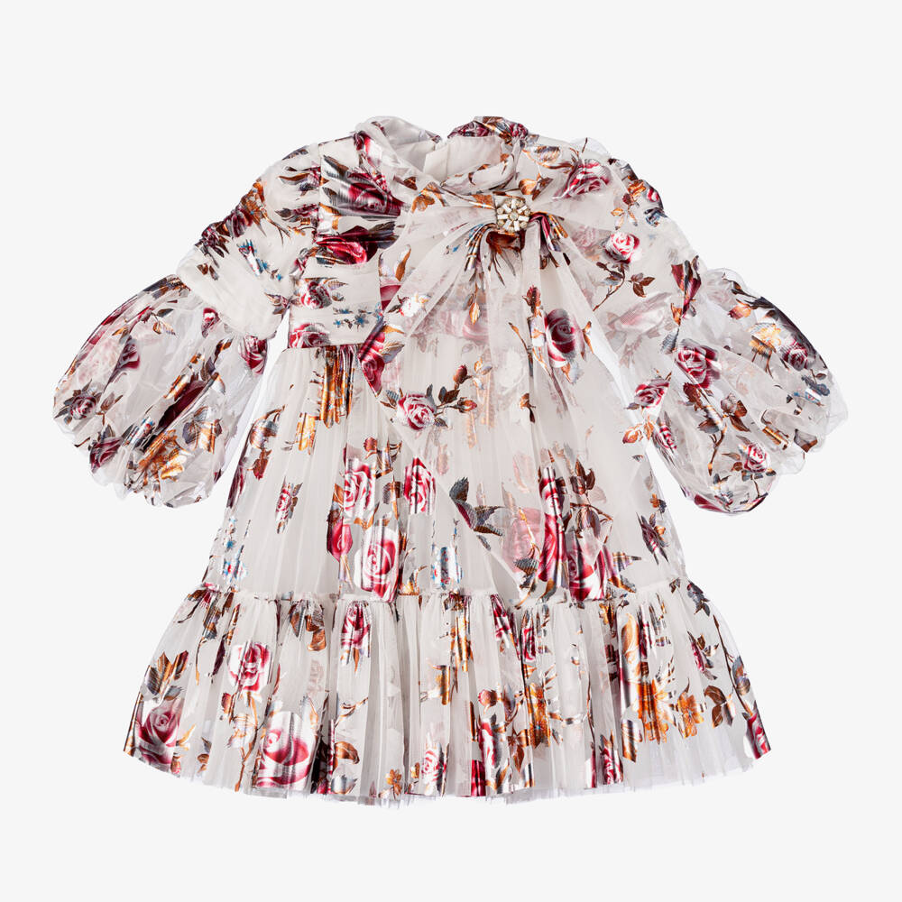 Junona-Girls Ivory Floral Tulle Gown | Childrensalon Outlet