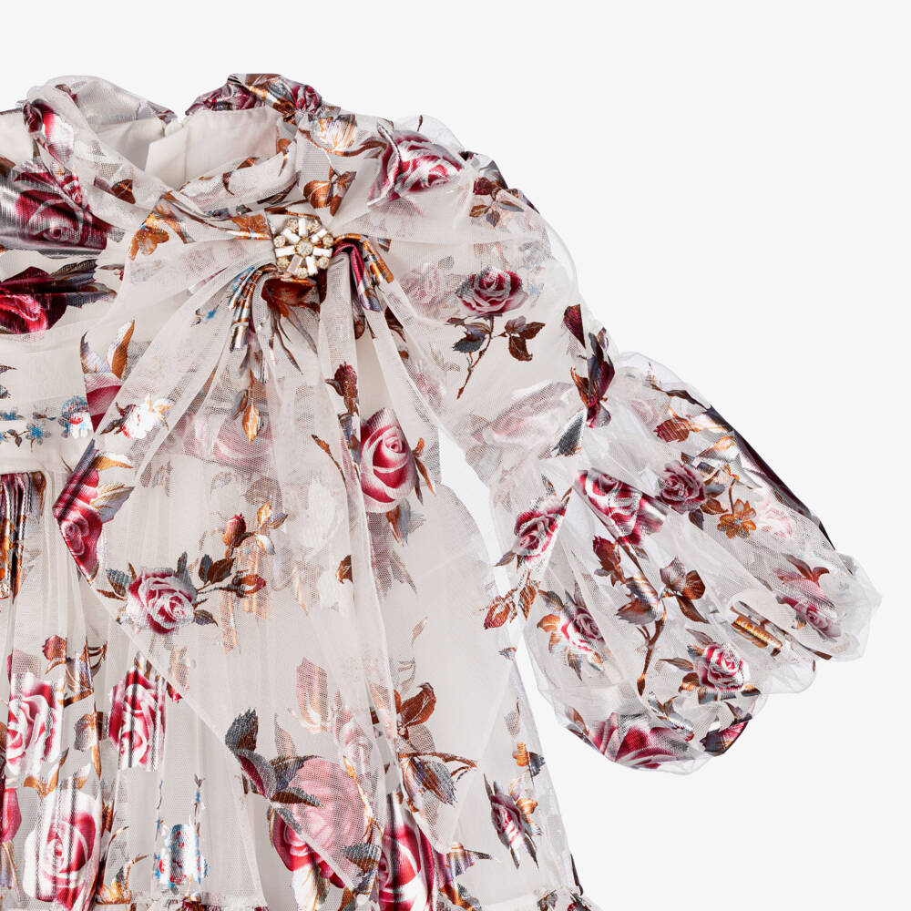 Junona-فستان بطبعة ورود تول لون أبيض | Childrensalon Outlet