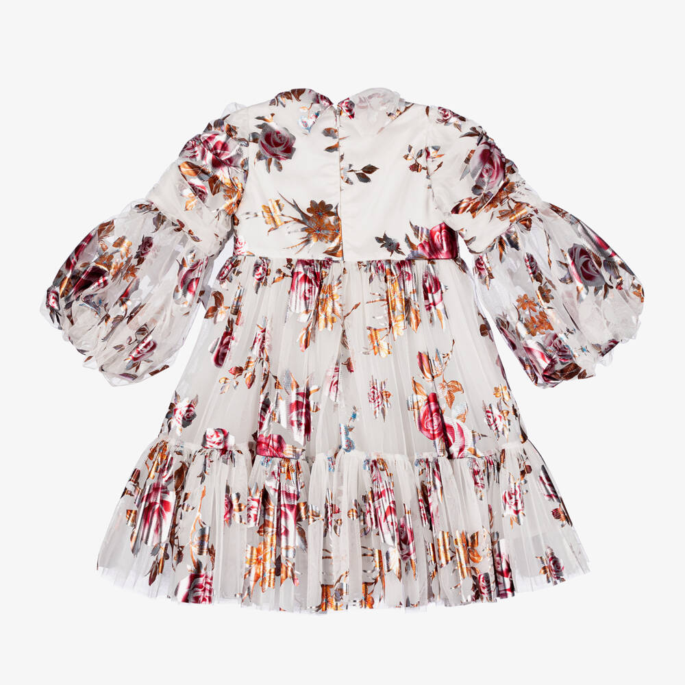 Junona-فستان بطبعة ورود تول لون أبيض | Childrensalon Outlet