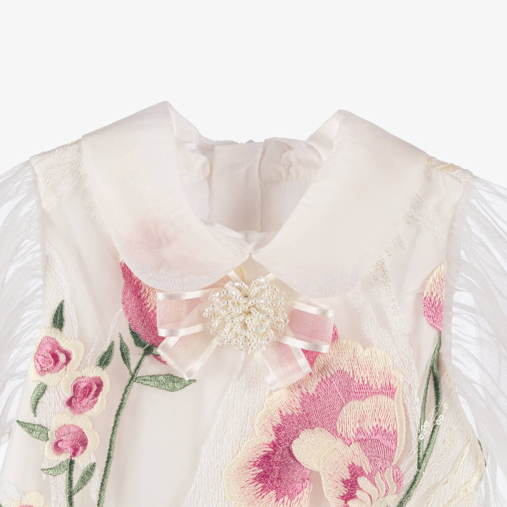 Junona-Girls Ivory Floral Tulle Gown | Childrensalon Outlet
