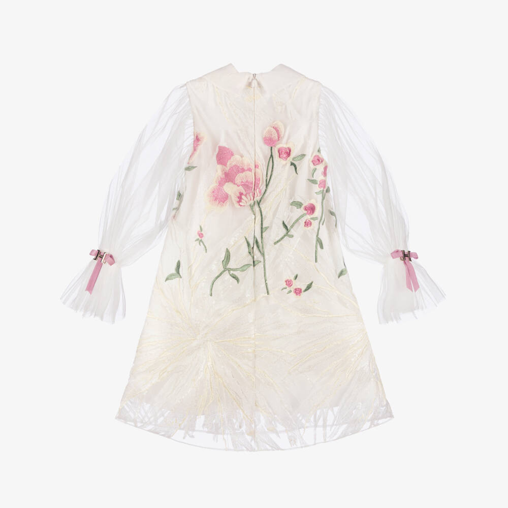 Junona-Girls Ivory Floral Tulle Gown | Childrensalon Outlet