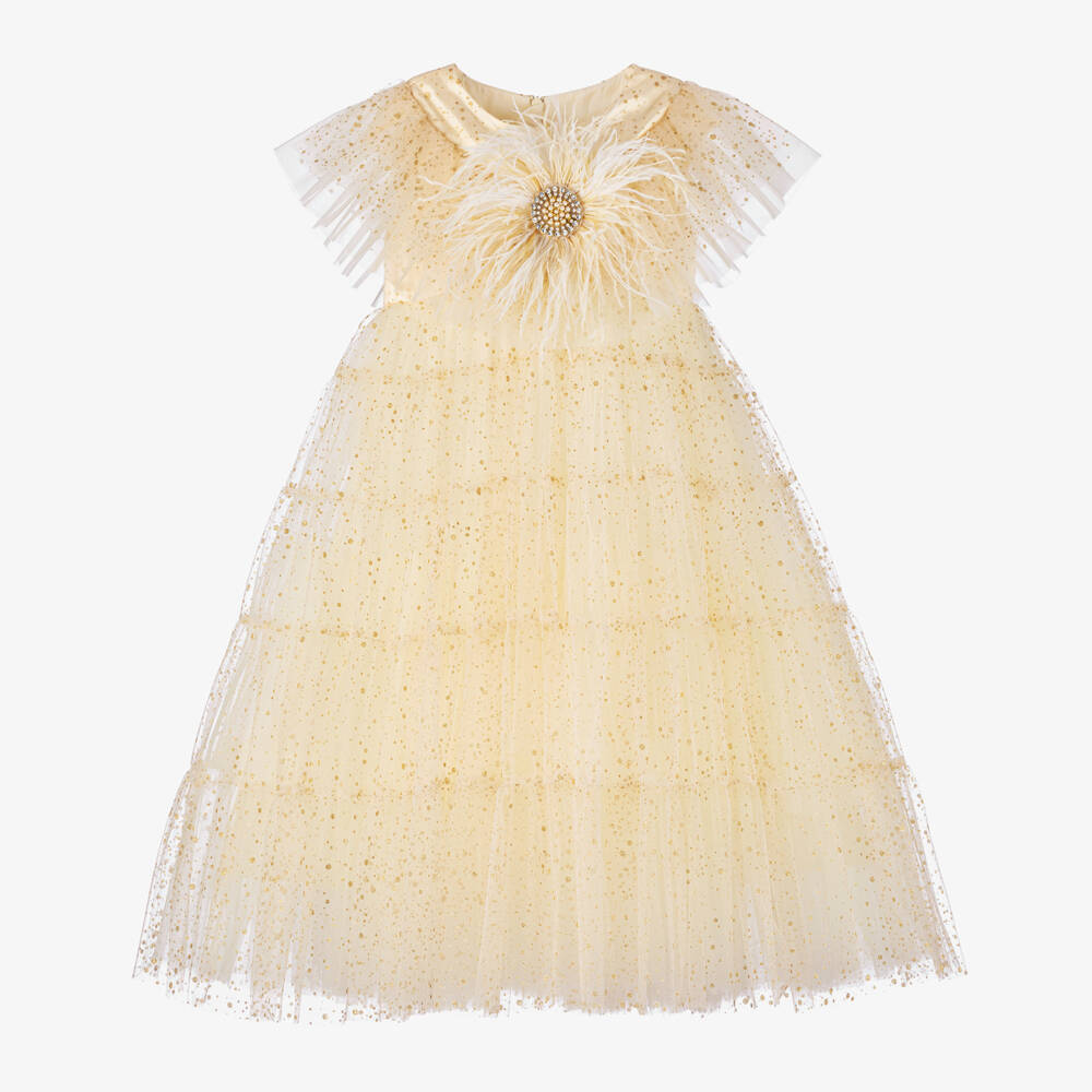 Junona-Girls Ivory Glitter Tulle Gown | Childrensalon Outlet