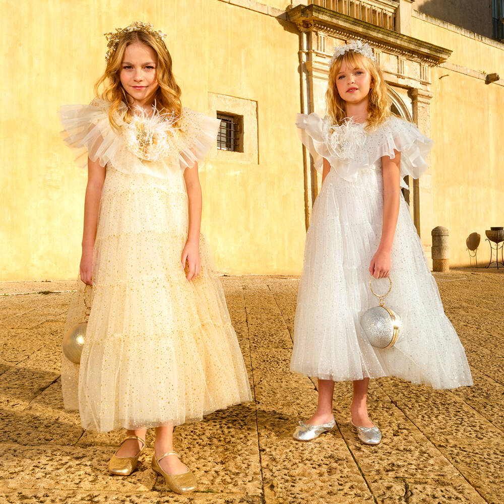 Junona-فستان تول لون عاجي براق | Childrensalon Outlet