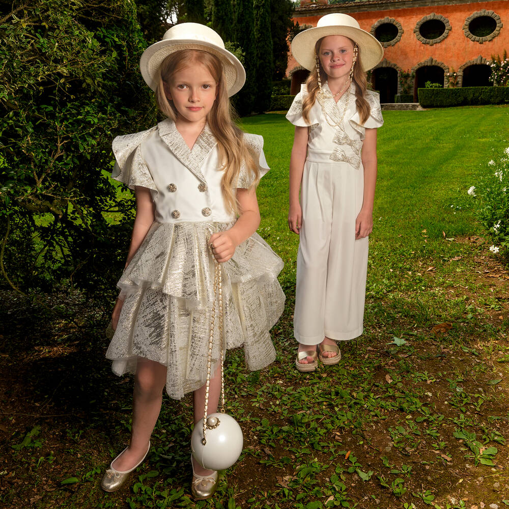 Junona-Girls Ivory & Gold Satin Dress | Childrensalon Outlet