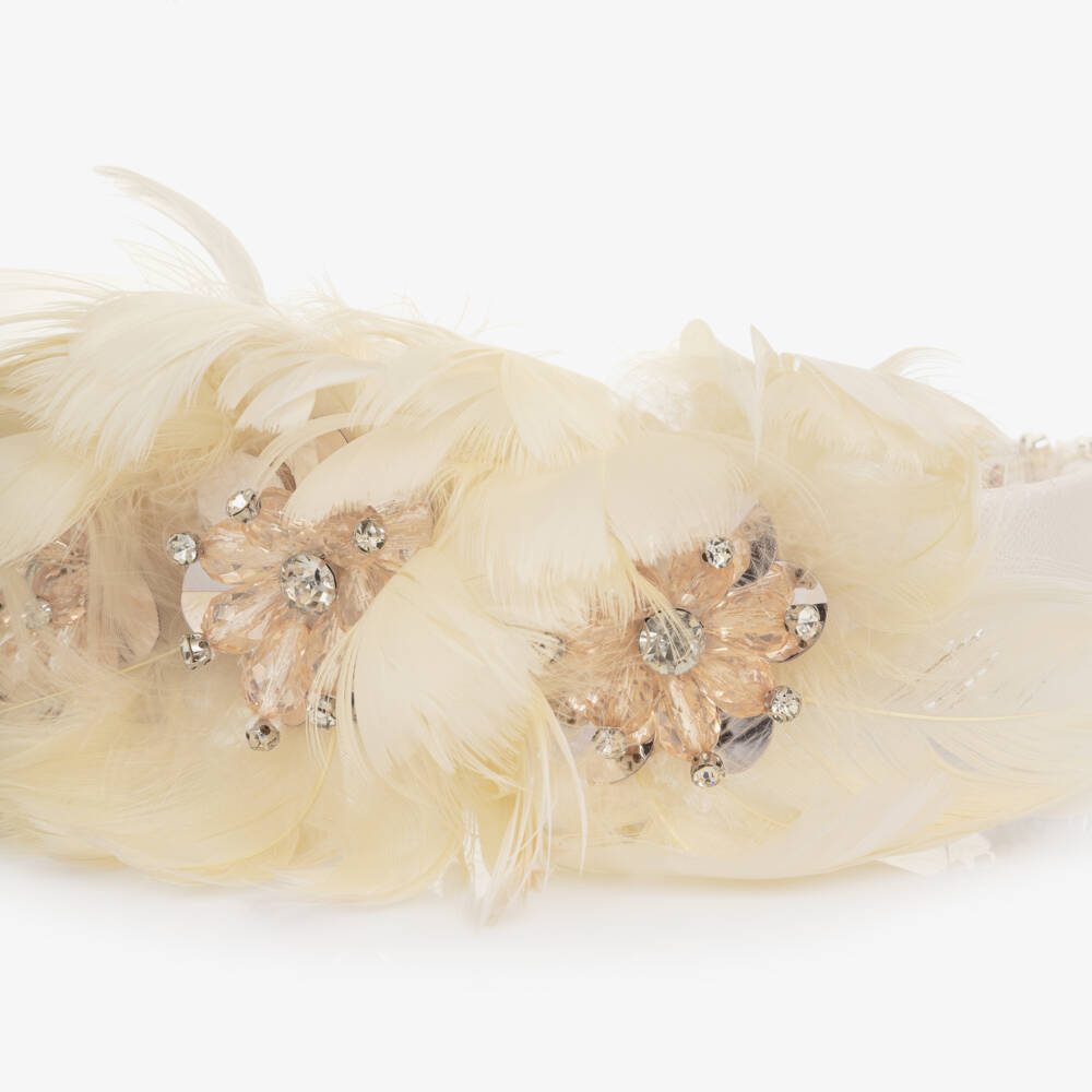 Junona-Girls Ivory Hairband with Feather Flowers | Childrensalon Outlet