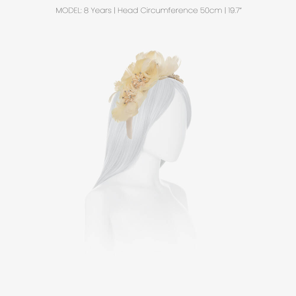 Junona-Girls Ivory Hairband with Feather Flowers | Childrensalon Outlet