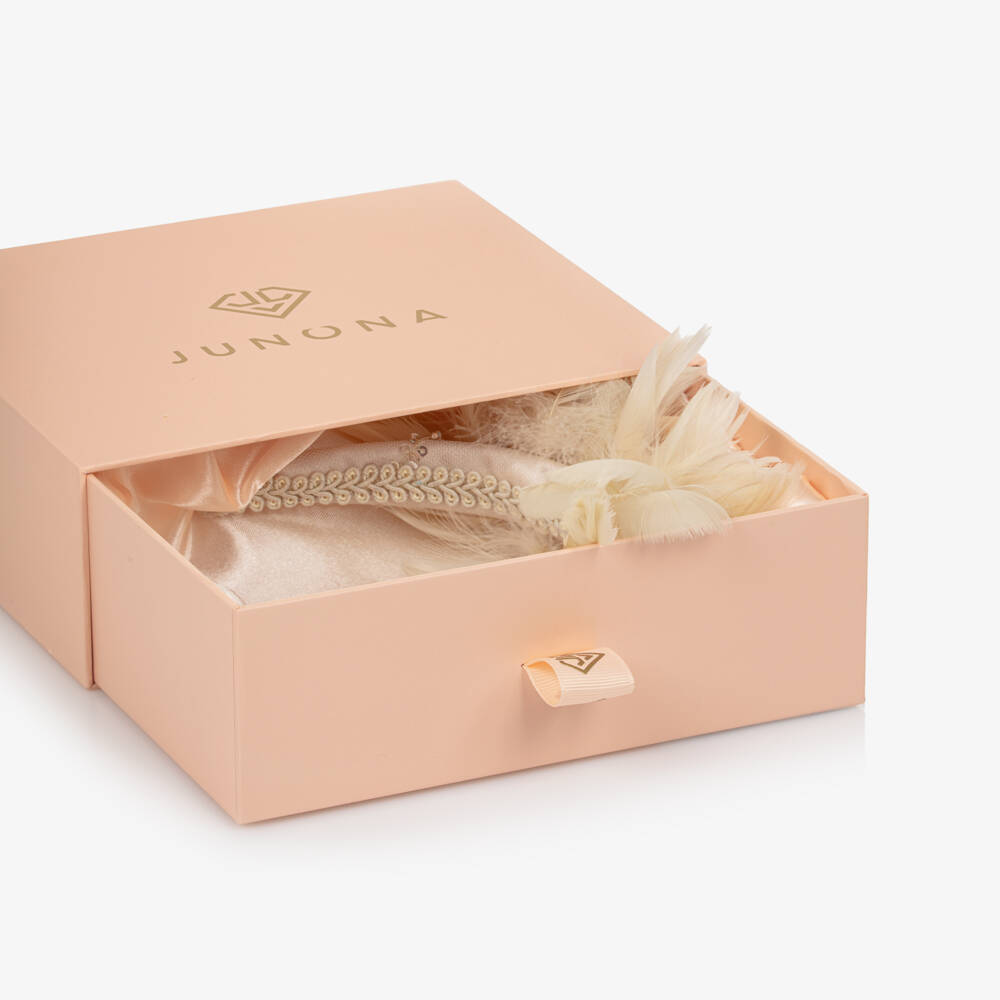Junona-Girls Ivory Hairband with Feather Flowers | Childrensalon Outlet