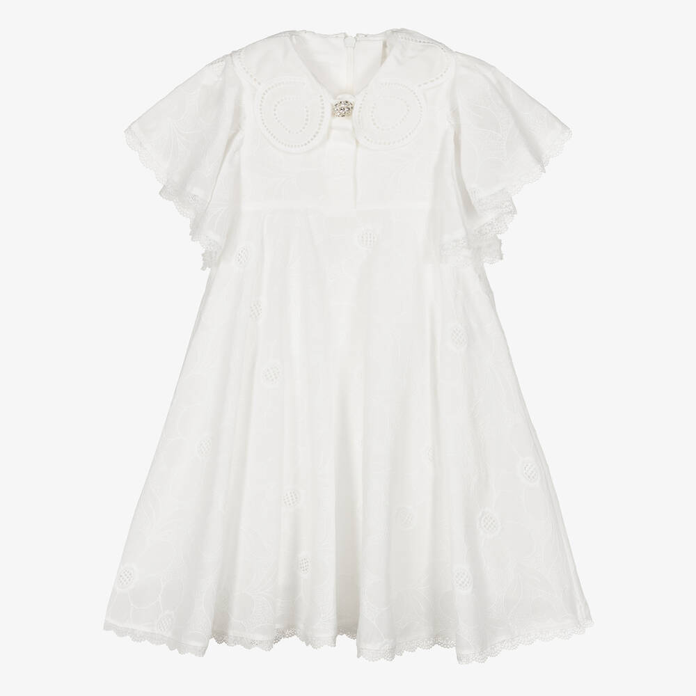 Junona - Girls Ivory Lace Cotton Dress | Childrensalon