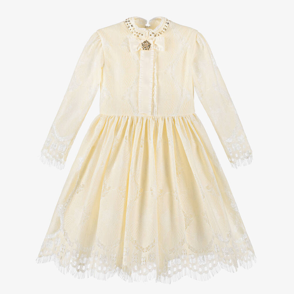 Junona-Girls Ivory Lace Dress with Rhinestones | Childrensalon Outlet