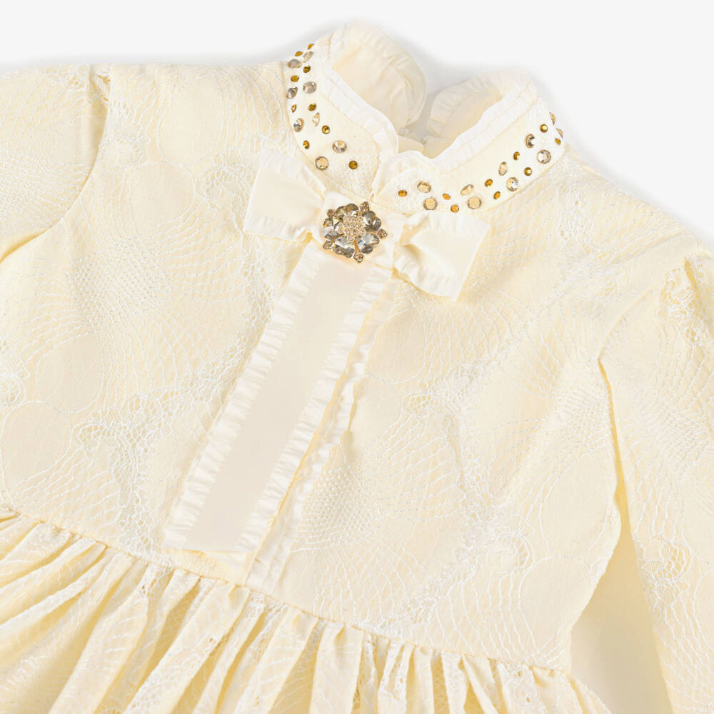 Junona-Girls Ivory Lace Dress with Rhinestones | Childrensalon Outlet