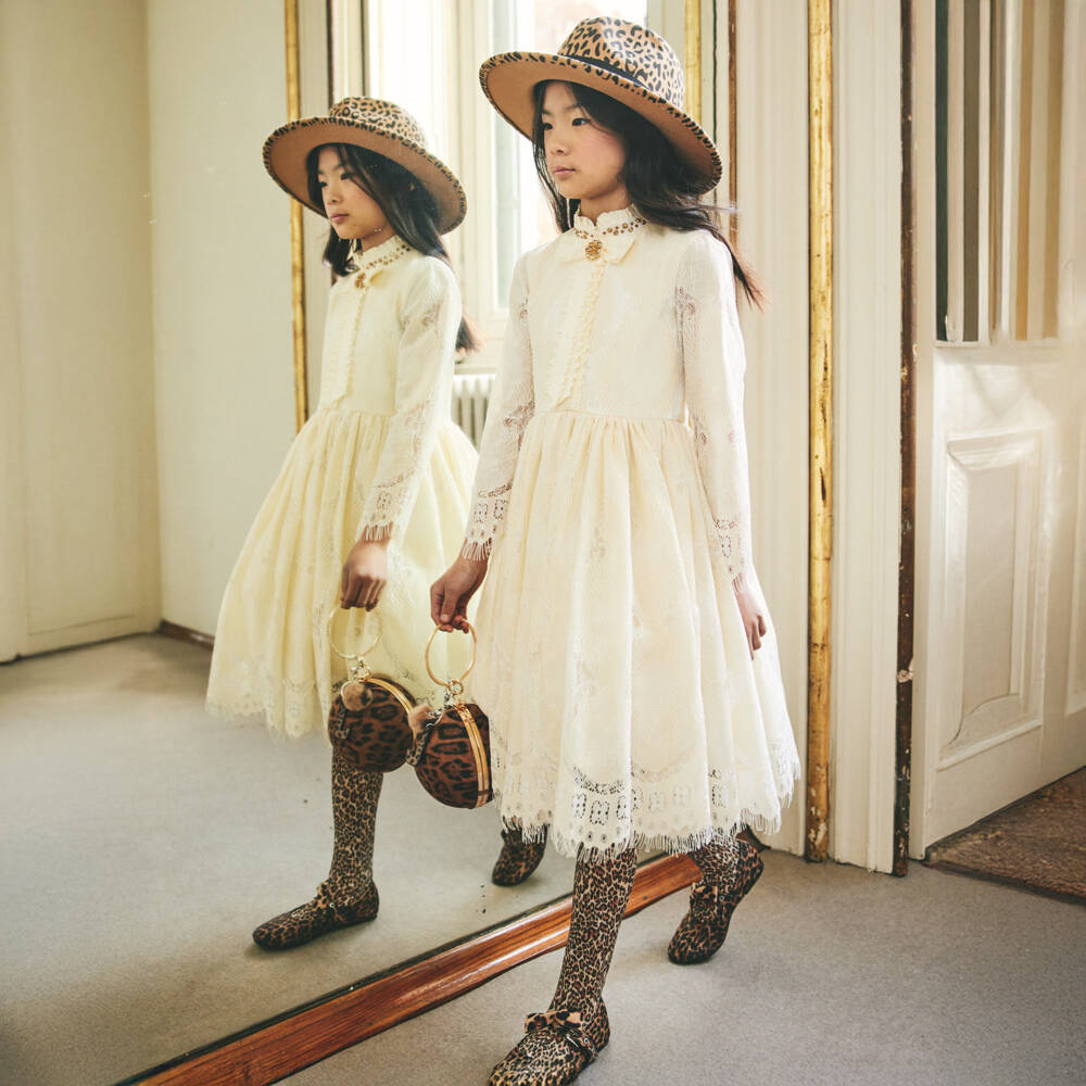 Junona-Girls Ivory Lace Dress with Rhinestones | Childrensalon Outlet