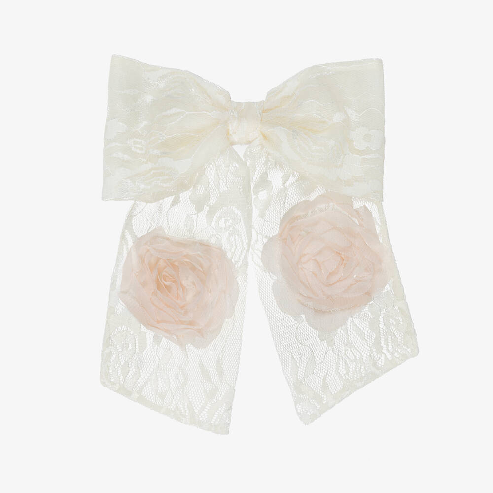 Junona-Girls Ivory Lace Hair Clip with Flowers (16cm) | Childrensalon Outlet