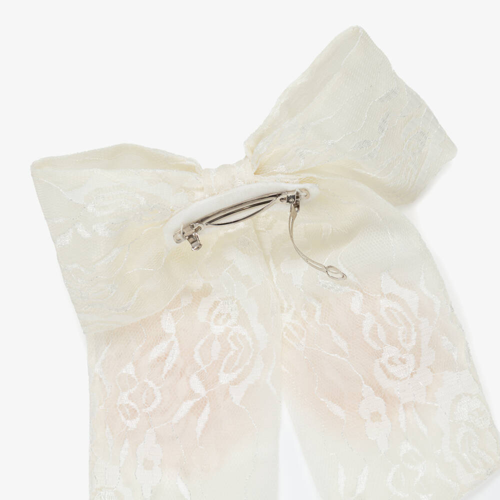 Junona-Girls Ivory Lace Hair Clip with Flowers (16cm) | Childrensalon Outlet