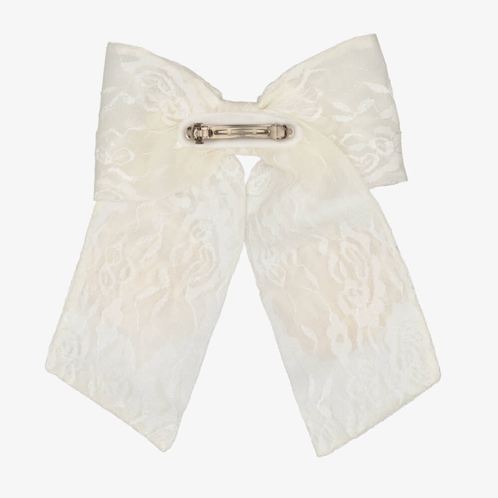 Junona-Girls Ivory Lace Hair Clip with Flowers (16cm) | Childrensalon Outlet