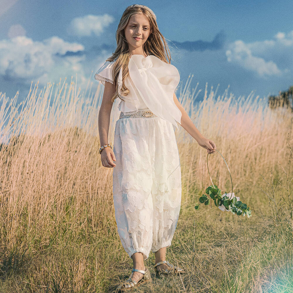 Junona-Girls Ivory Lace Trousers | Childrensalon Outlet