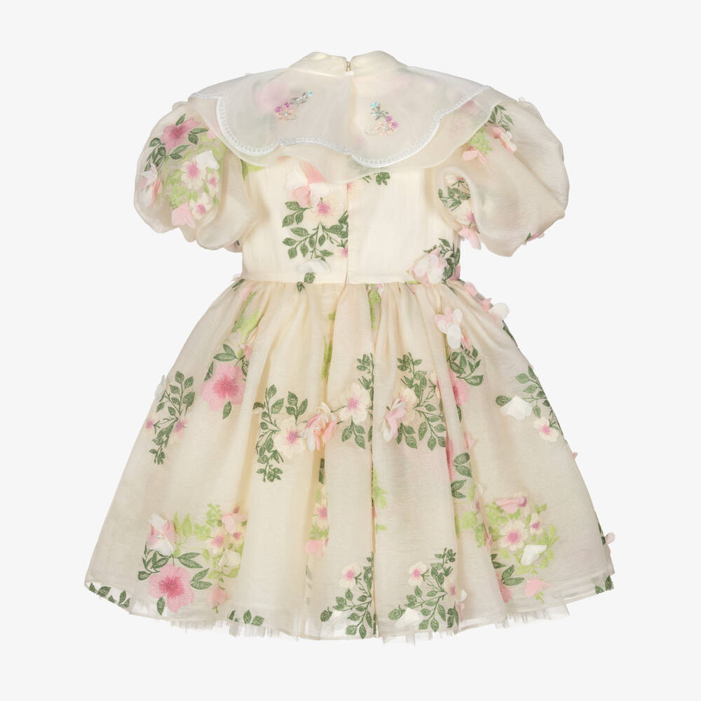 Junona-Girls Ivory & Pink Floral Crêpe Chiffon Dress | Childrensalon Outlet