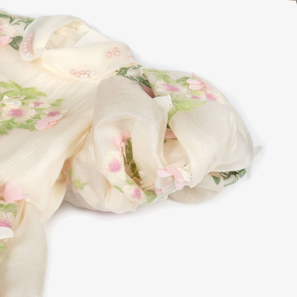 Junona-Girls Ivory & Pink Floral Crêpe Chiffon Dress | Childrensalon Outlet