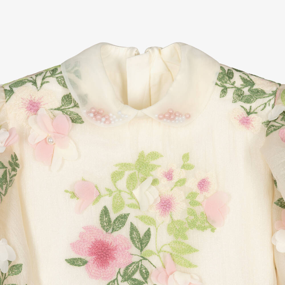 Junona-Girls Ivory & Pink Floral Crêpe Chiffon Dress | Childrensalon Outlet