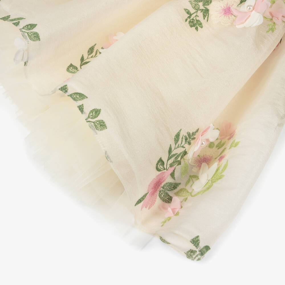 Junona-Girls Ivory & Pink Floral Crêpe Chiffon Dress | Childrensalon Outlet