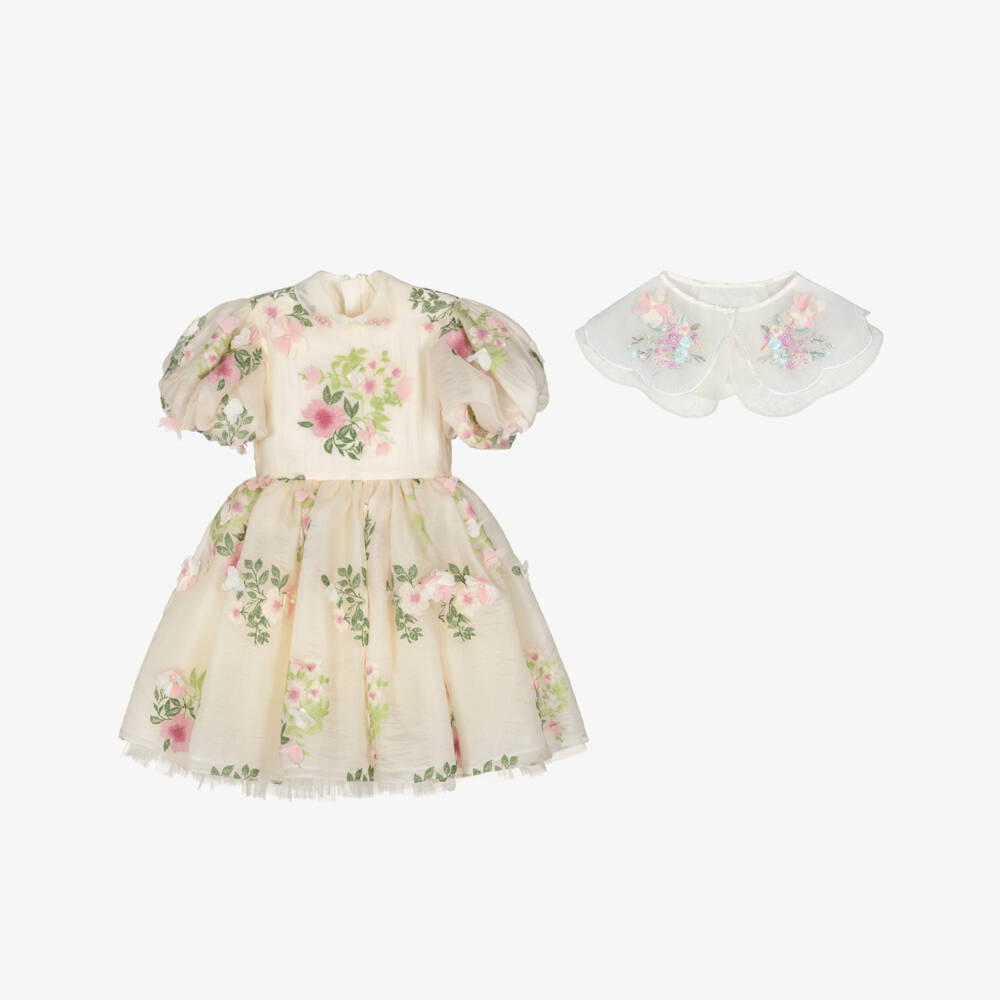 Junona-Girls Ivory & Pink Floral Crêpe Chiffon Dress | Childrensalon Outlet