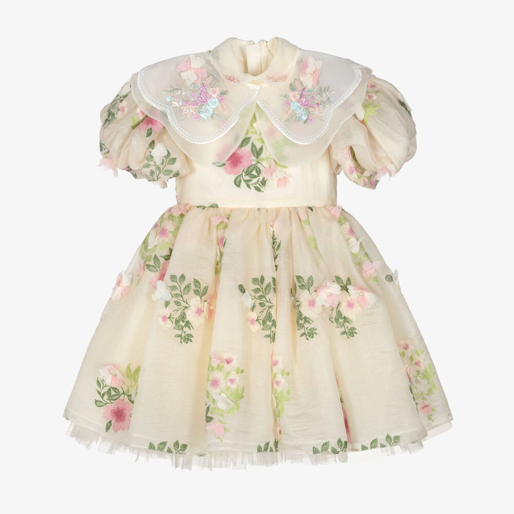 Junona-Girls Ivory & Pink Floral Crêpe Chiffon Dress | Childrensalon Outlet