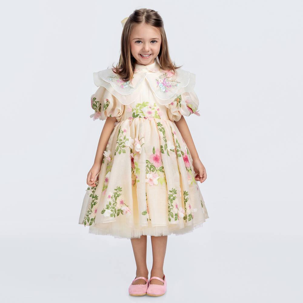 Junona-Girls Ivory & Pink Floral Crêpe Chiffon Dress | Childrensalon Outlet