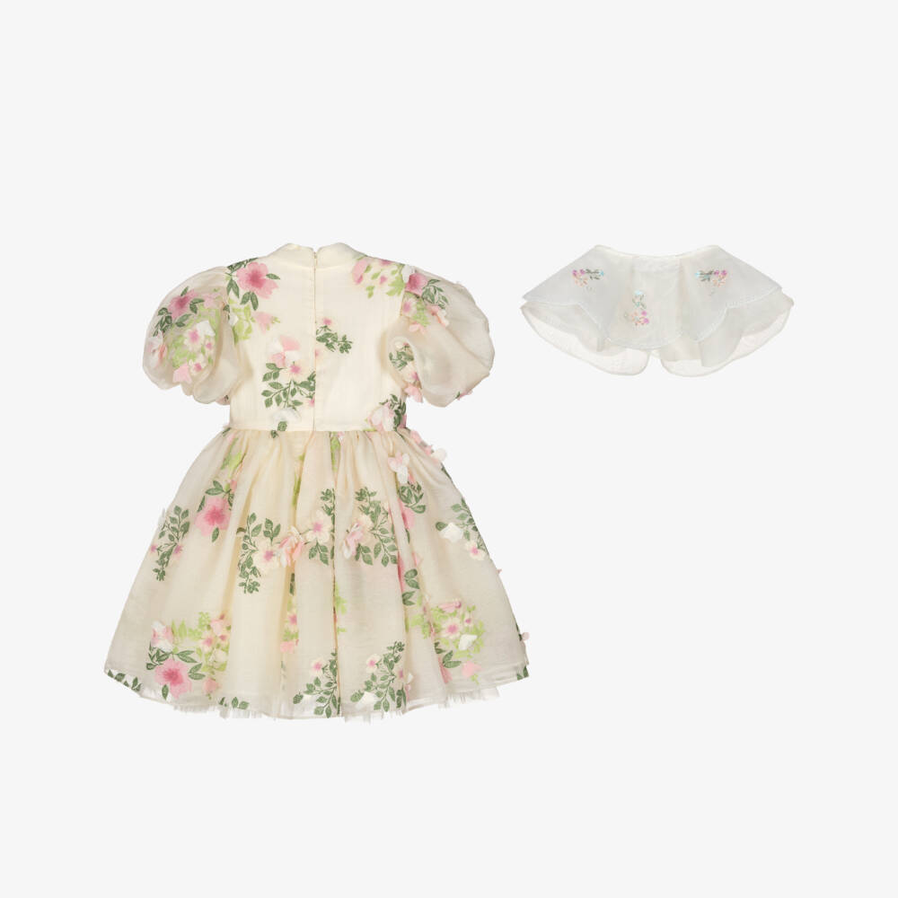 Junona-Girls Ivory & Pink Floral Crêpe Chiffon Dress | Childrensalon Outlet