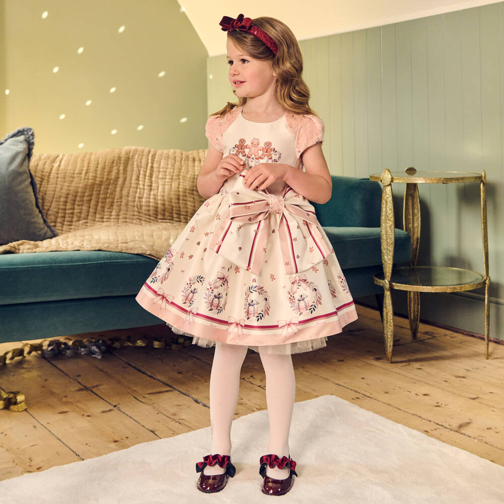 Junona-Girls Ivory & Pink Gingerbread Frock | Childrensalon Outlet