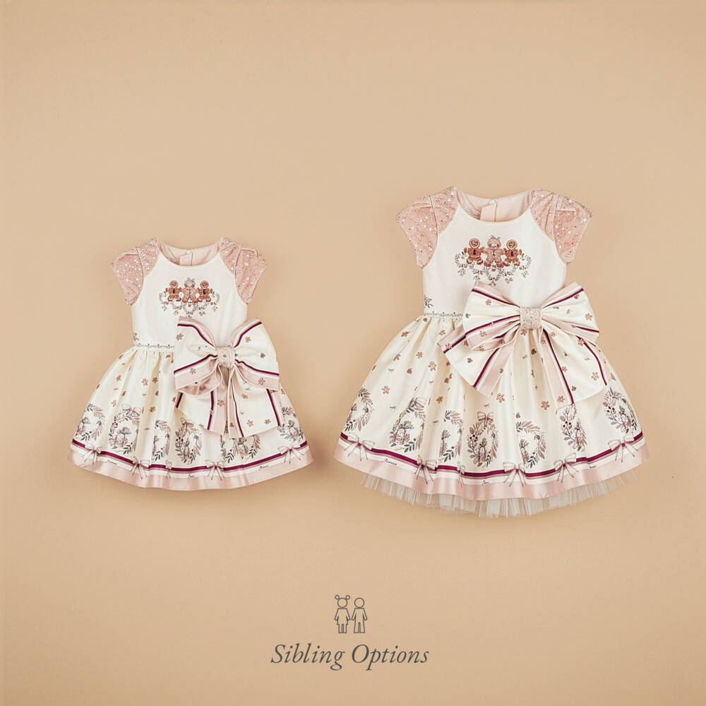 Junona-Girls Ivory & Pink Satin Gingerbread Dress | Childrensalon Outlet