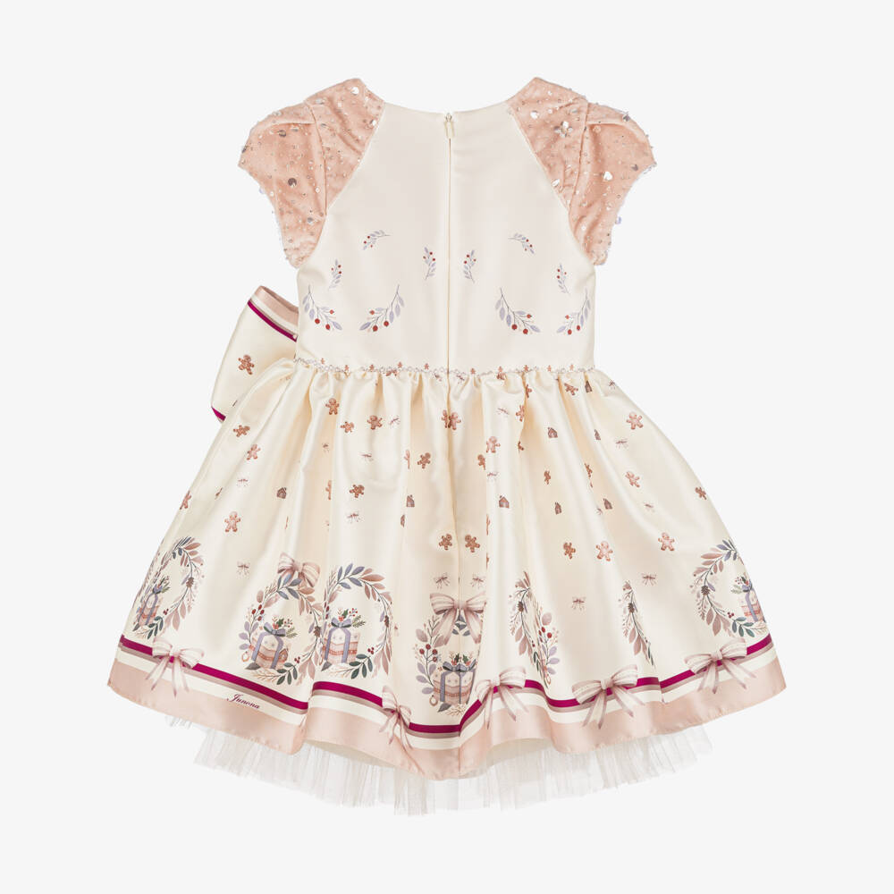 Junona-Girls Ivory & Pink Satin Gingerbread Dress | Childrensalon Outlet