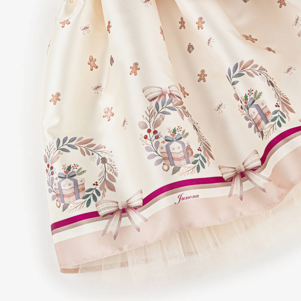 Junona-Girls Ivory & Pink Satin Gingerbread Dress | Childrensalon Outlet