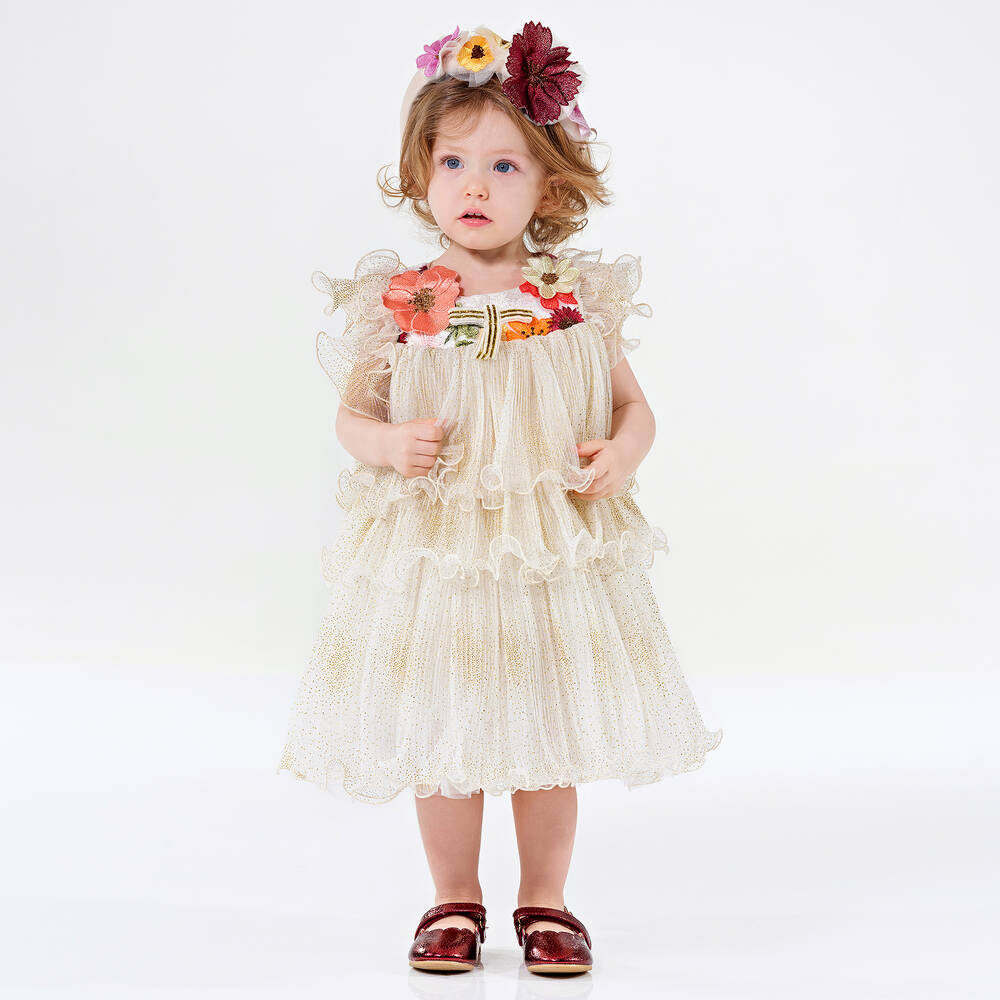 Junona-Girls Ivory Pleated Tulle Dress | Childrensalon Outlet