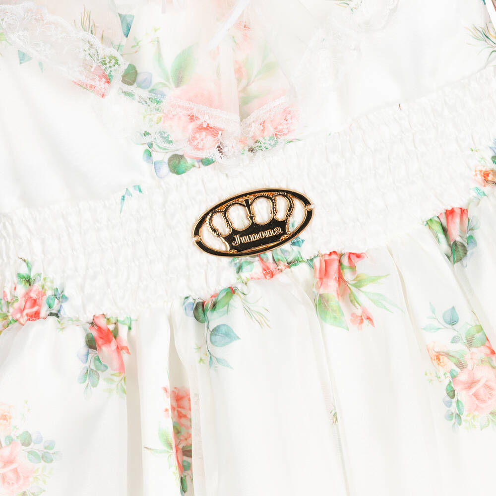 Junona-فستان ساتان وأورغانزا لون عاجي بطبعة ورود | Childrensalon Outlet