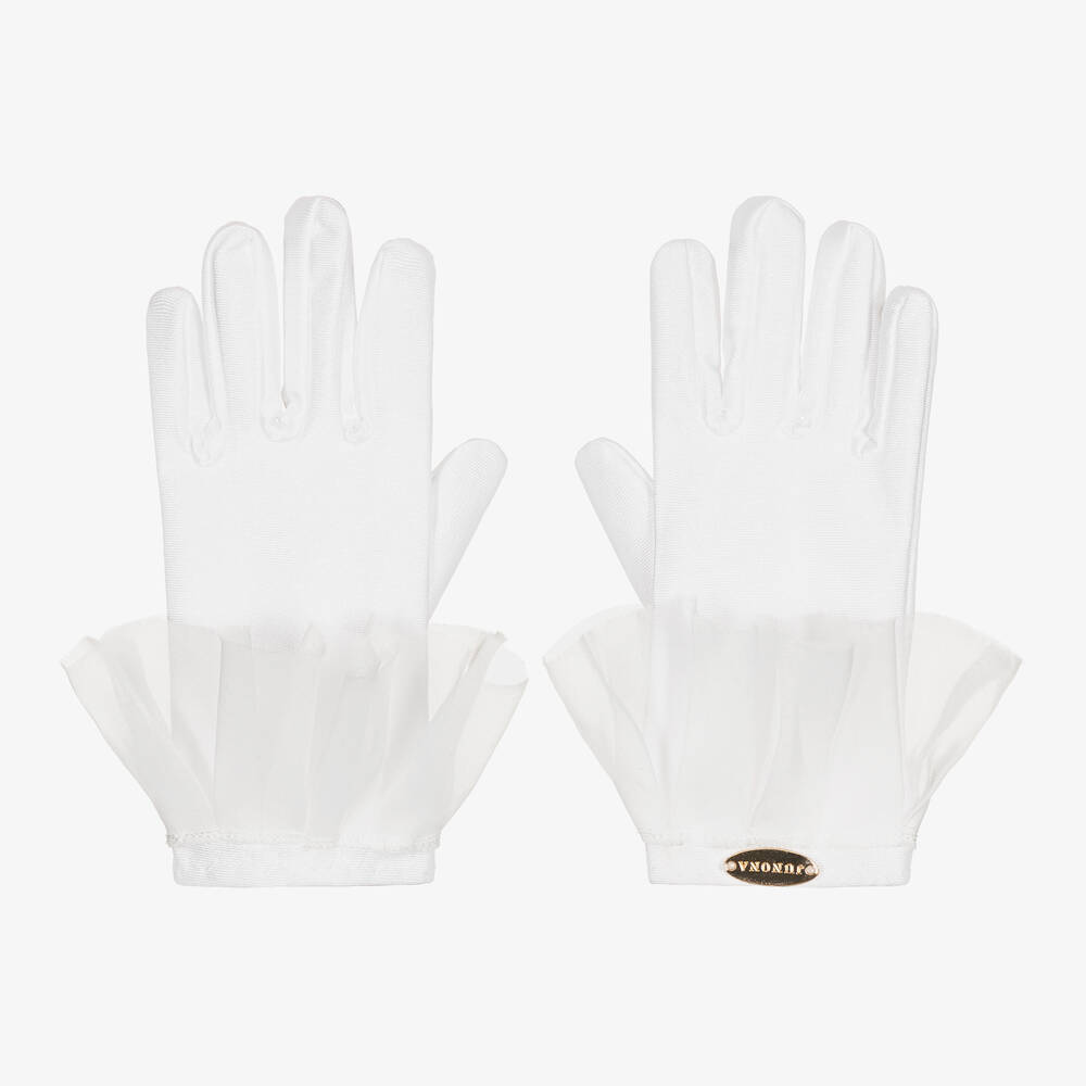 Junona - Кремовые атласные перчатки с отделкой из тюля | Childrensalon