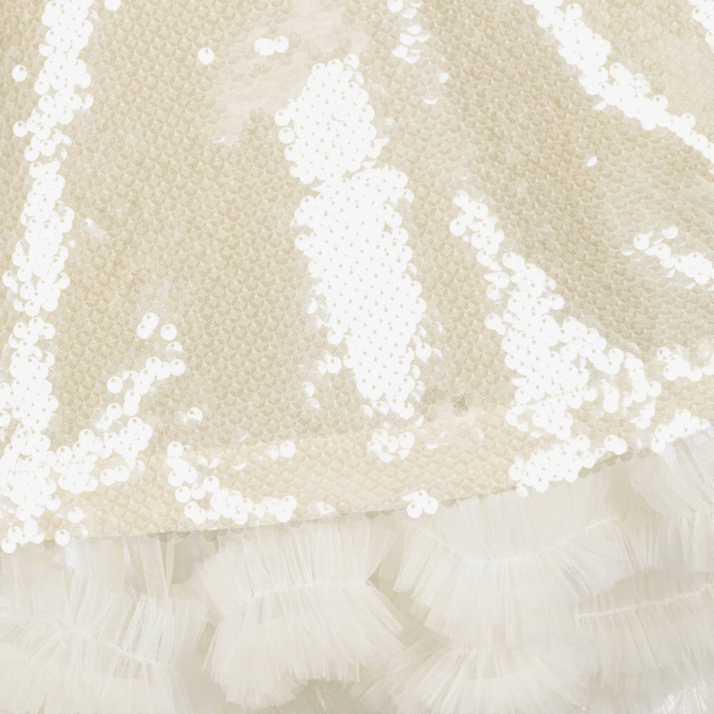 Junona-Girls Ivory Sequin Dress with Cutwork Embroidery | Childrensalon Outlet