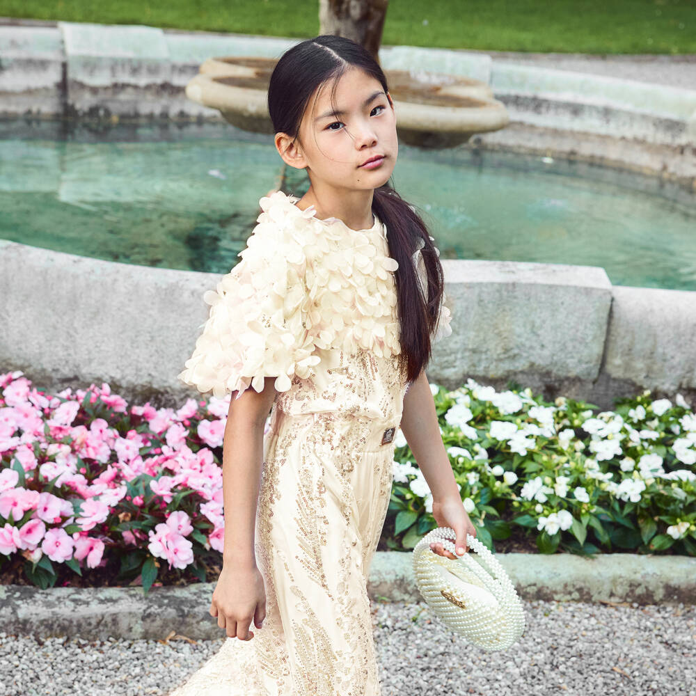 Junona-Girls Ivory Sequin & Flower Jumpsuit | Childrensalon Outlet