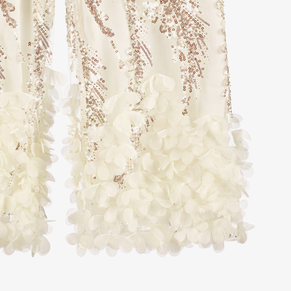 Junona-Girls Ivory Sequin & Flower Jumpsuit | Childrensalon Outlet