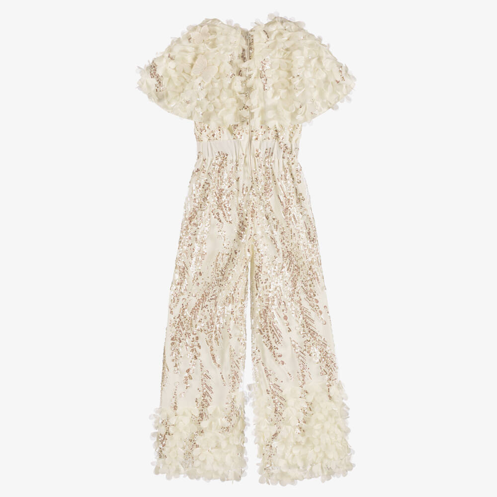 Junona-Girls Ivory Sequin & Flower Jumpsuit | Childrensalon Outlet