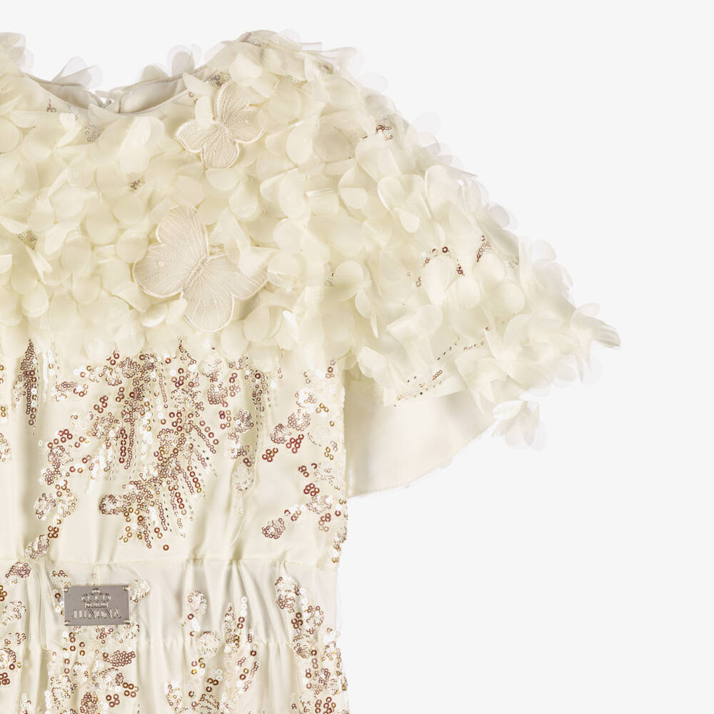 Junona-Girls Ivory Sequin & Flower Jumpsuit | Childrensalon Outlet