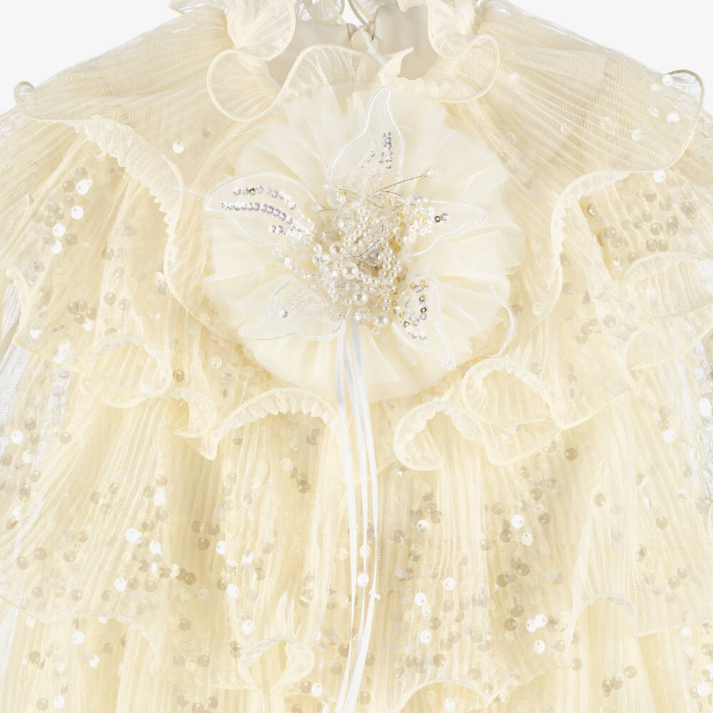 Junona-Girls Ivory Sequin Tulle Layered Dress | Childrensalon Outlet