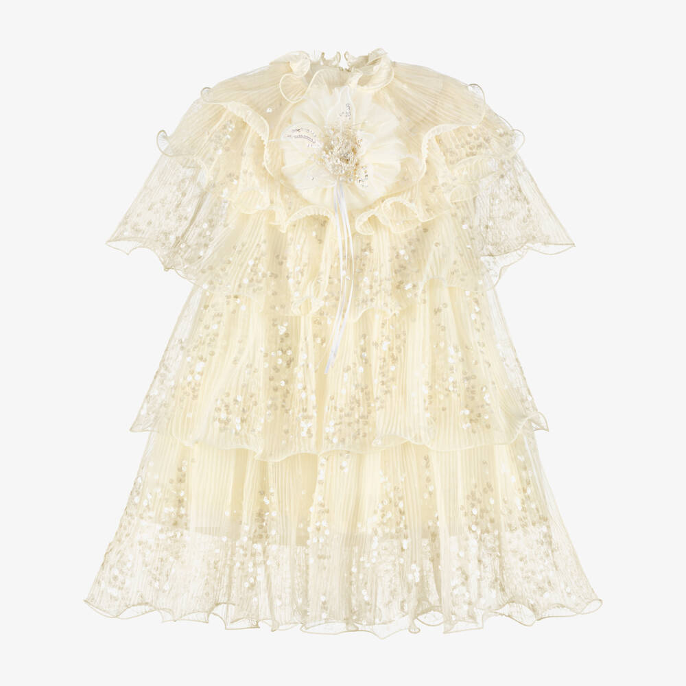 Junona-Girls Ivory Sequin Tulle Layered Dress | Childrensalon Outlet