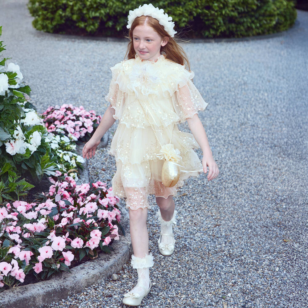 Junona-Girls Ivory Sequin Tulle Layered Dress | Childrensalon Outlet