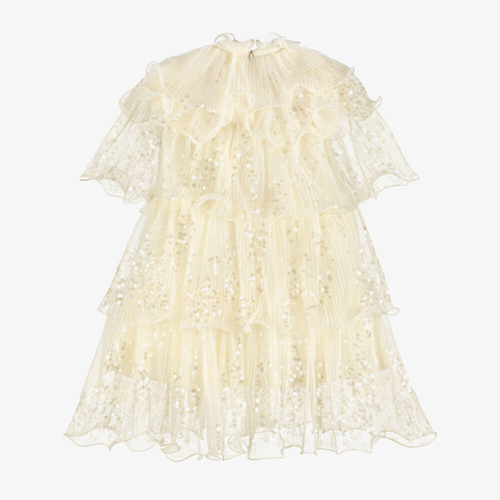 Junona-Girls Ivory Sequin Tulle Layered Dress | Childrensalon Outlet