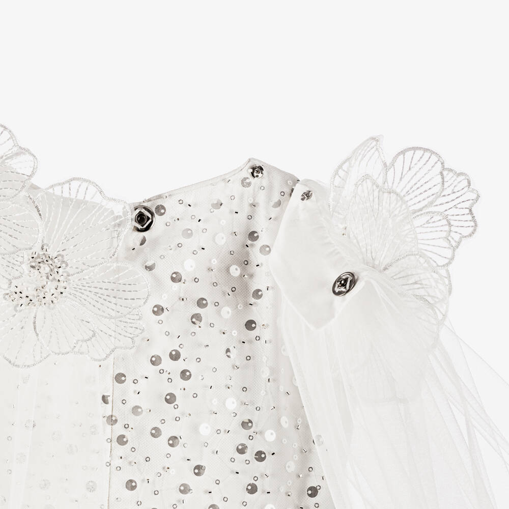 Junona-Girls Ivory Sequined Tulle Dress | Childrensalon Outlet