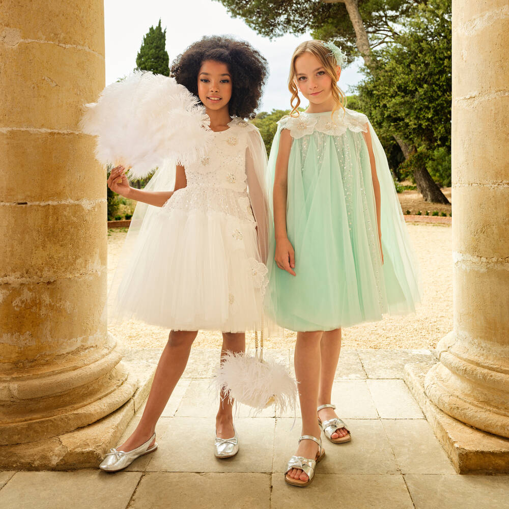 Junona-Girls Ivory Sequined Tulle Dress | Childrensalon Outlet