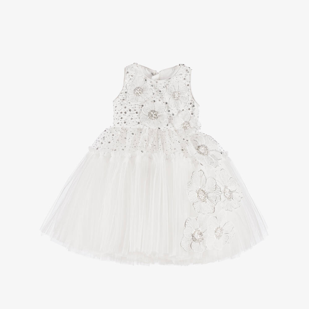 Junona-Girls Ivory Sequined Tulle Dress | Childrensalon Outlet