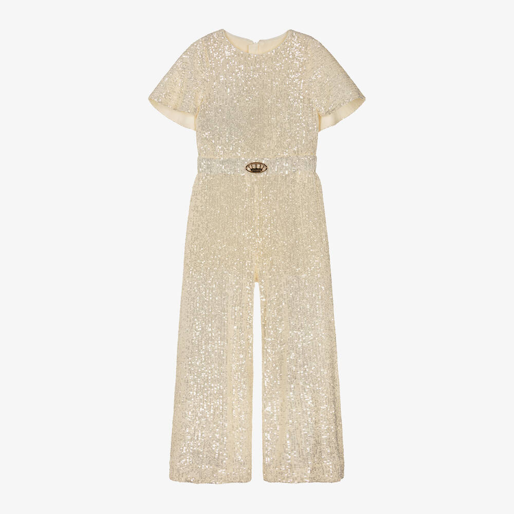 Girls Ivory Sequinned Jumpsuit