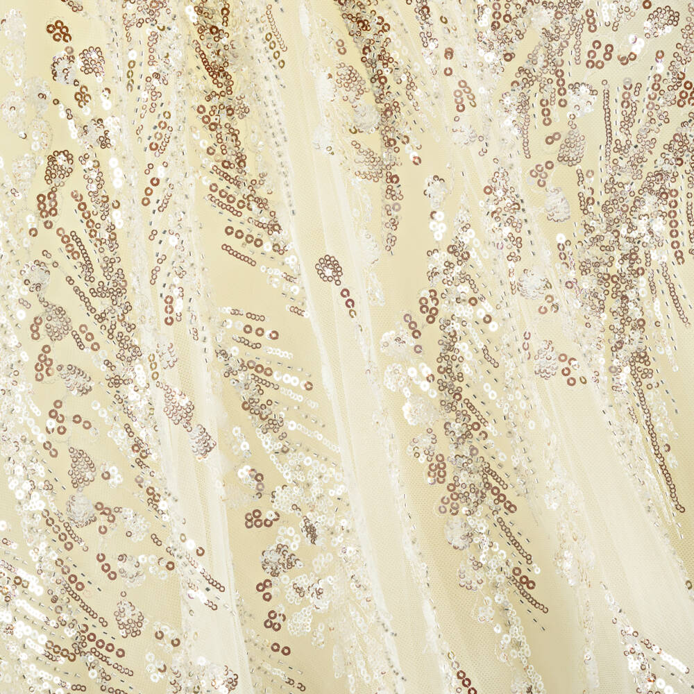 Junona-Girls Ivory Sequinned Tulle Dress with Floral Appliqués | Childrensalon Outlet