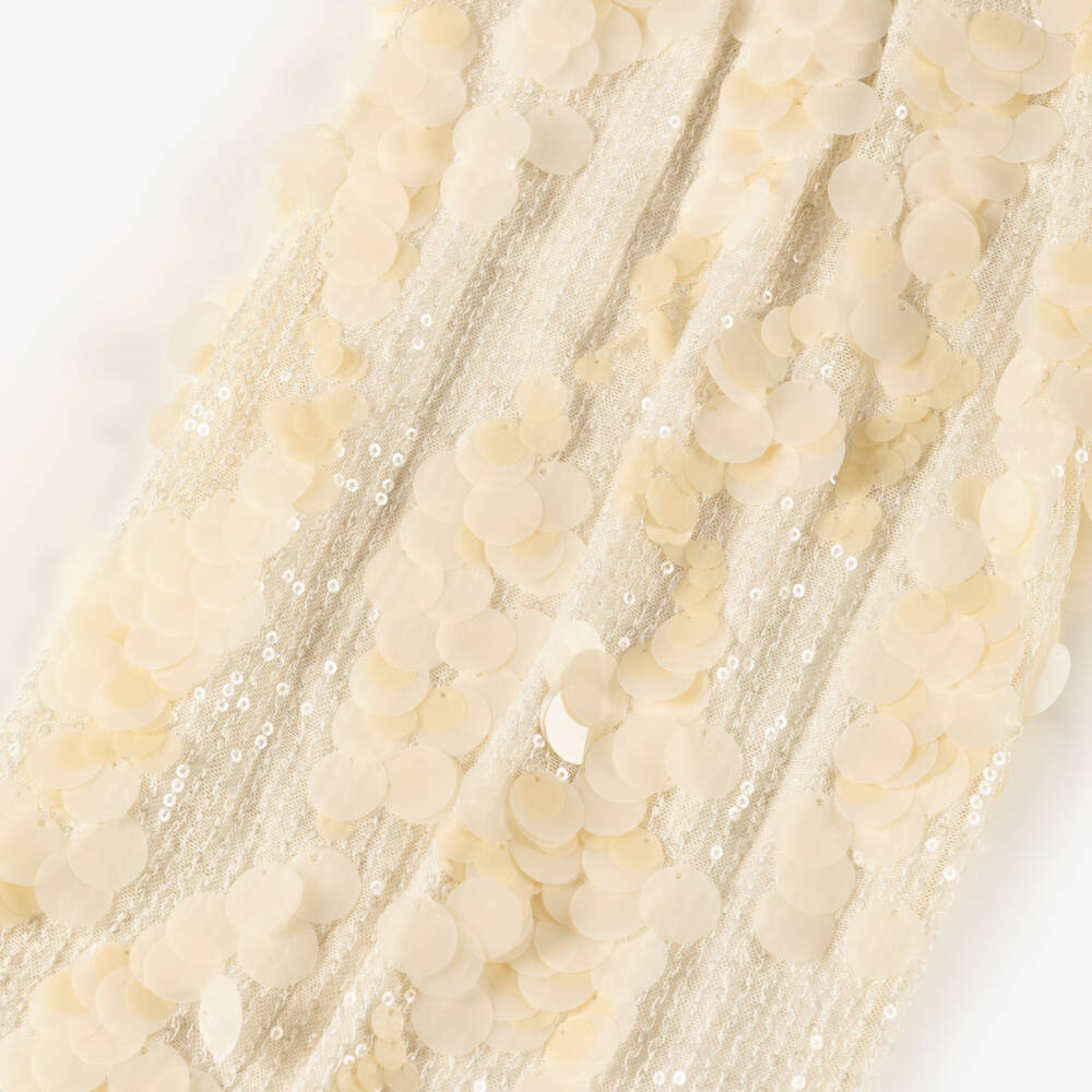 Junona-Girls Ivory Shimmery Sequin & Feather Jumpsuit | Childrensalon Outlet