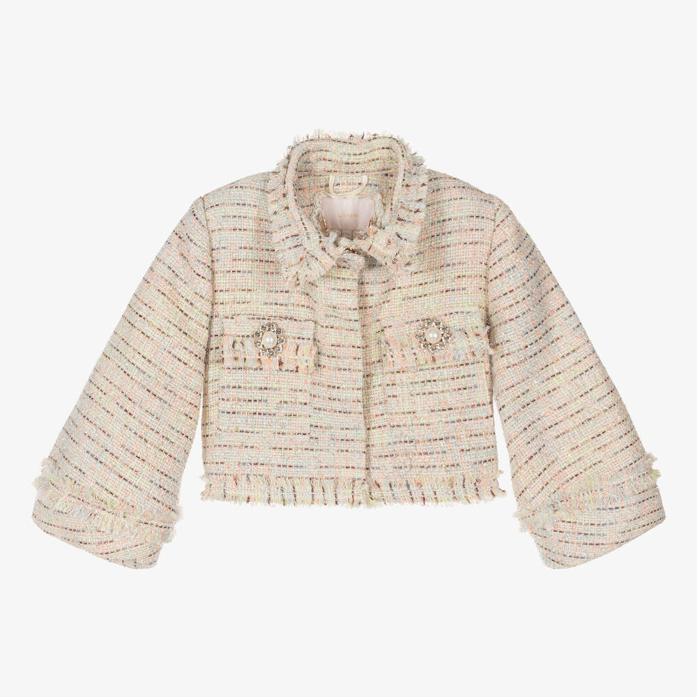 Junona - Girls Ivory & Silver Tweed Jacket | Childrensalon